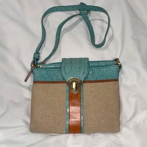 Brahmin Aqua and Beige Crossbody Bag